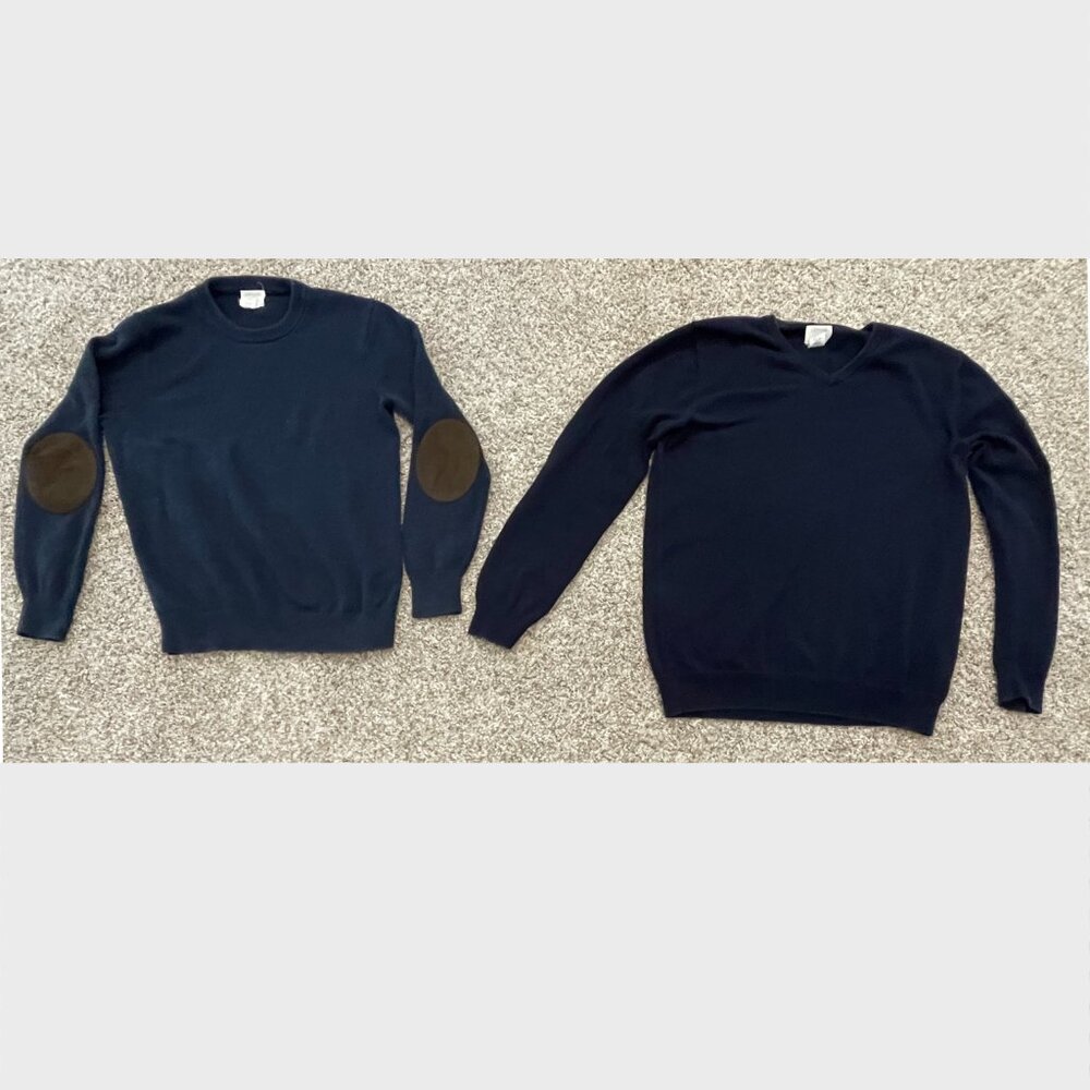 J Crew Crewcuts 2 Boys Sweaters Long Sleeve V/Crew Navy Blue Elbow Patch 14 & 16